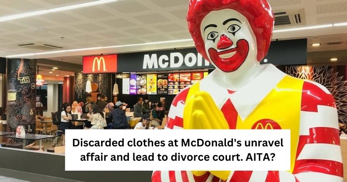 Discarded clothes at McDonald's unravel affair and lead to divorce court. AITA?