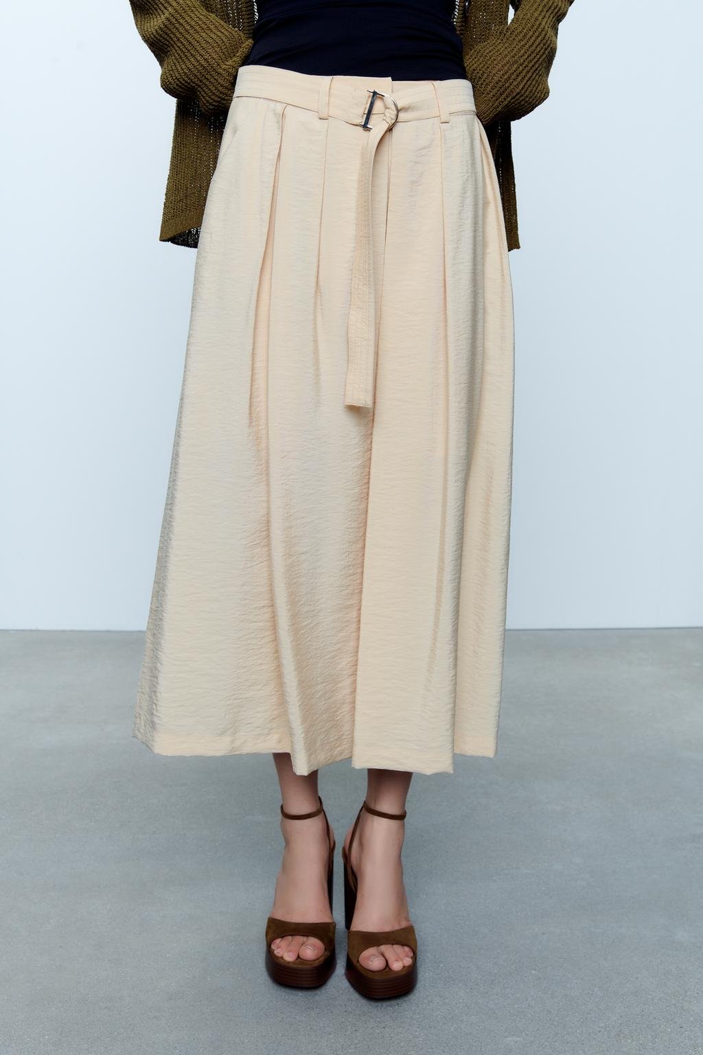 MIDI SKIRT WITH BELT - Ecru by Zara