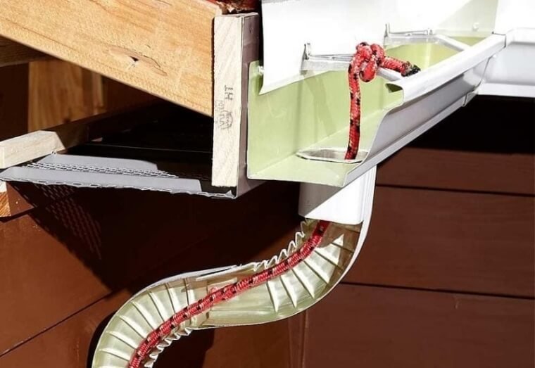 Use Rope To Silence Water Drips In Gutters
