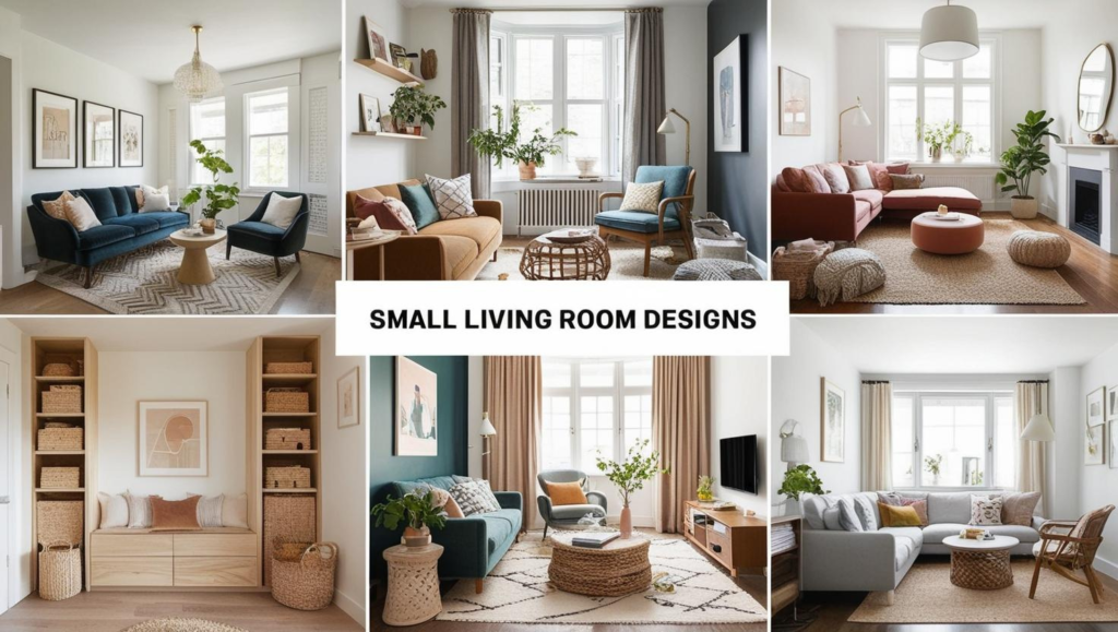 Cozy small living room with modern furniture, light colors, and space-saving design, creating a comfortable and stylish atmosphere.
